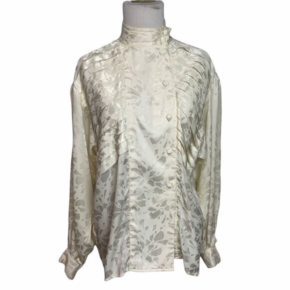 Vintage Howard Wolf Cottage Core, Western Style Cream Satin Blouse (N5) - Picture 1 of 7